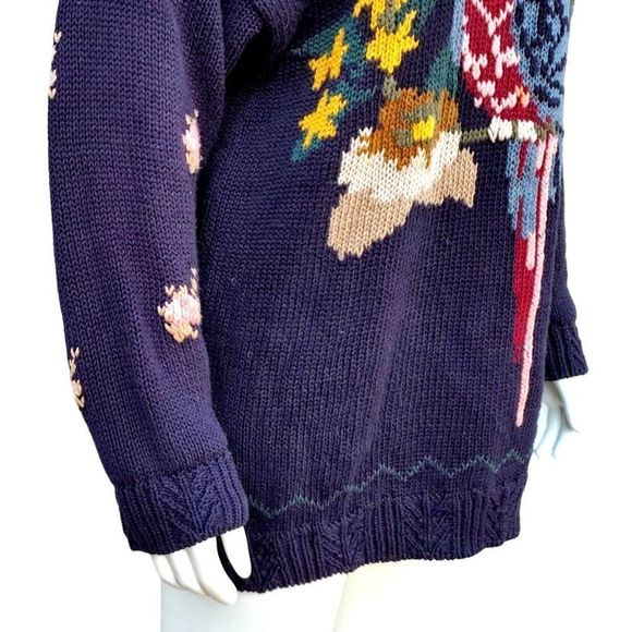 80s Sweater Plus Size Black Knit Parrot Tarazzia Cotton Volup Vintage Hong Kong - Picture 11 of 15